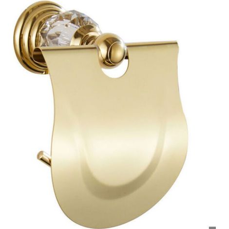 Porte Rouleau Papier Toilette - Distributeur Papier WC avec Rabat - Fixation Murale en Métal Doré - Cristal - 1 Pièce (1/5)
