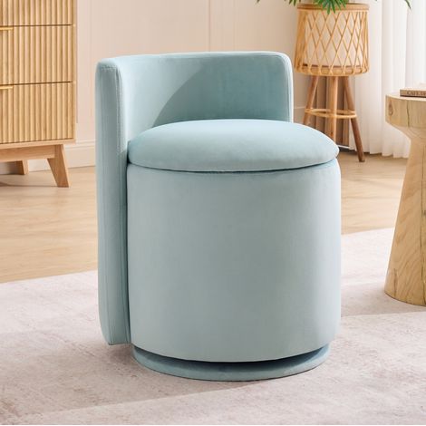 Chaise de coiffeuse 47,5x47,5x56,5 cm rotative 360° avec rangement 20 L, dossier incurvé, velours pour chambre - vert (1/5)