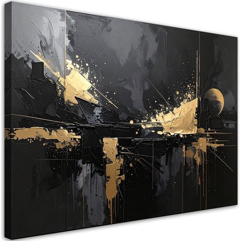 Cuadro sobre Lienzo Abstracción negra con reflejos dorados 30x20 (1/5)