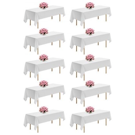 Manteles Rectangulares, 1524 x 2591 mm, Reutilizables, Lavables a Máquina, de Tela 100% Poliéster, para Fiestas, Bodas, Banquetes o Cualquier Otra Decoración Festiva, Color Blanco, 10 uds (1/5)