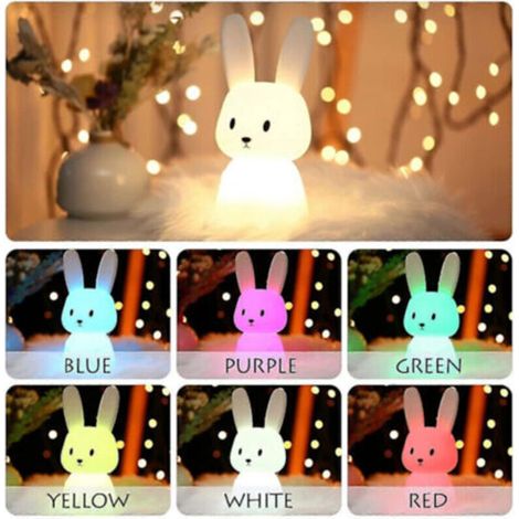 Veilleuse lapin tactile 7 couleurs USB, lampe de nuit décorative pour enfants et Noël