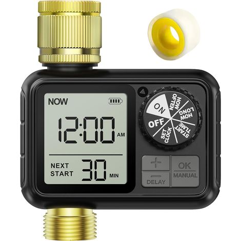 Ordinateur d'irrigation, minuteur d'arrosage avec Retard de Pluie/Mode Automatique et Manuel, IPX5 étanche/Grand écran LCD, minuterie d'eau pour Jardin, pelouse (1 Sorties 2T) (1/5)