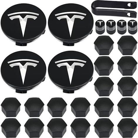 Enjoliveurs de roue, cache-moyeux Tesla pour Tesla Model 3, Model Y, Model S, Model X, logo argenté (1/5)