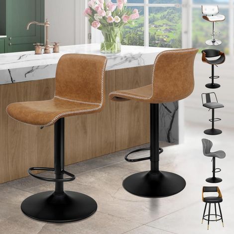 Barhocker 2er Set, höhenverstellbar, drehbar, mit Rückenlehne, braun (1/5)