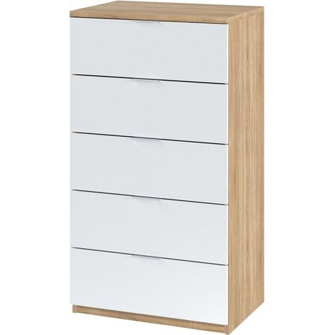 CÓMODA 5 CAJONES 110X60X40 CM BLANCO ARTIK Y ROBLE CANADIAN