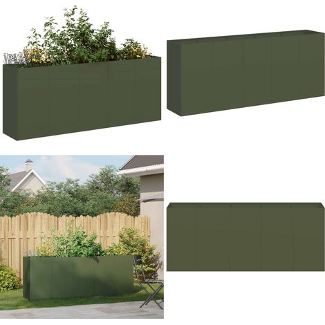 vidaXL Jardinière vert olive 200x40x80 cm acier laminé à froid (1/5)
