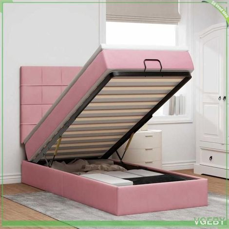 Cadre de lit ottoman avec matelas - 3313438 - 80x200 cm - Velours rose - Rangement sous-lit hydraulique (1/5)