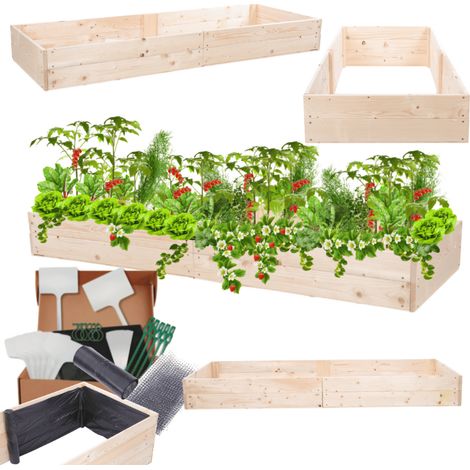 MODO24 Carré potager ZP06 surélevé en bois de pin massif pour jardin et terrasse, 18x163x60 cm, naturel