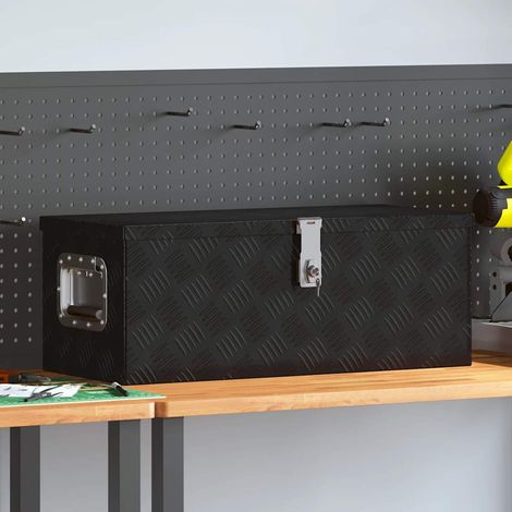 Boîte de rangement, noire, 70 x 31 x 27 cm, aluminium