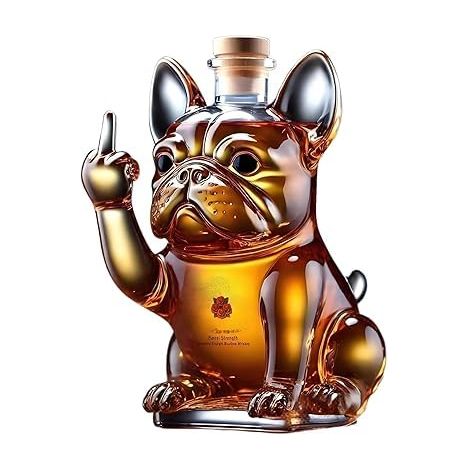 Carafe à whisky design bouledogue français, bouteille décorative pour spiritueux de 300 ml, récipient polyvalent pour boissons, idéal pour homme, père et bar à la maison (Bulldog français (1/5)