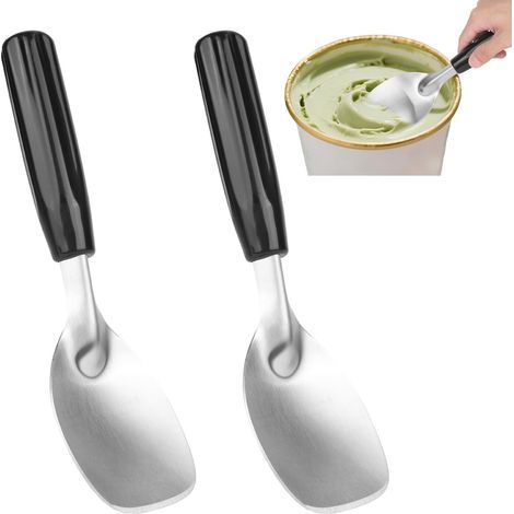 Two flat ice scoops, made of sturdy and durable stainless steel, with non-slip handles. (1/5)