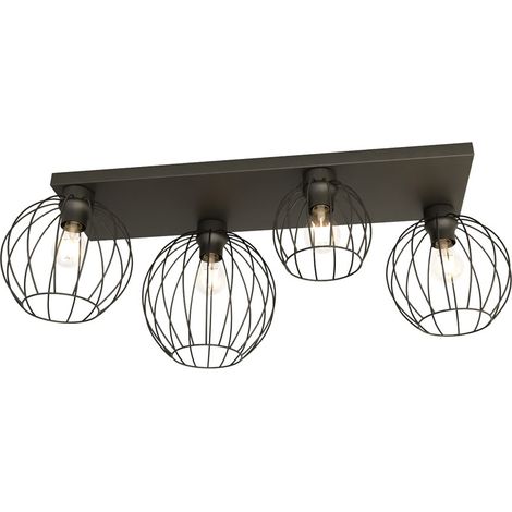 Plafonnier industriel noir 4 cages E27 15W NEST Emibig (1/5)