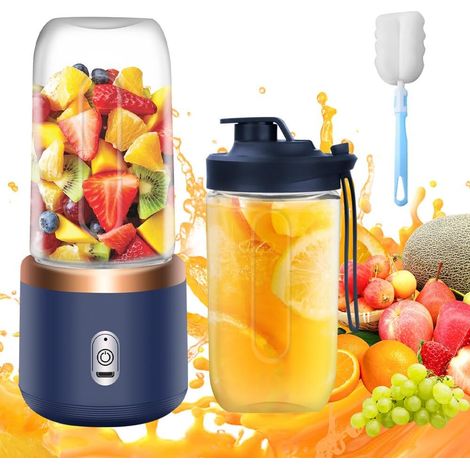 Blender Portable, 400ML Smoothie Mixer avec Tasses, Brosses et 6 Lames, Mixeur Portable, Mini Blender Smoothie pour la Préparation de Milk-Shakes, jus de Fruits, Smoothies (1/5)