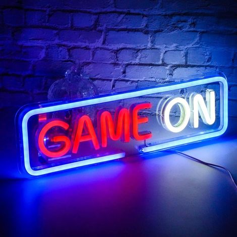 GROOFOO Signe en néon rouge et blanc 1pc Game on pour décoration murale,USB pour famille,chambre d'enfant,bar,chambre de fête (1/4)