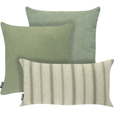 Set of 3 Outdoor Throw Cushions Green Polyester and Linen Blend Decorative Garden Accessory MANZANIT (1/5)