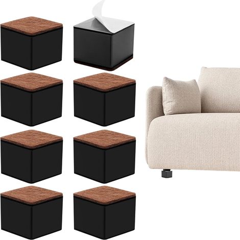 8 Pièces 2"/5 cm Rehausseur de Lit, Pieds de Meuble Autocollants en Acier Carbone, Couches Taille 6, Rehausseur Pied de Table, Réhausseur de Chaise Bébé, Capacité 20 000 lbs (1/5)