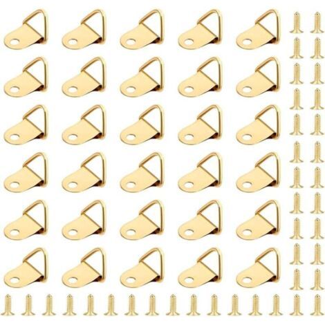 Ensemble de 50 crochets pour tableaux, crochets, cadre à anneaux triangulaires, rail de suspension avec 50 vis (1/4)
