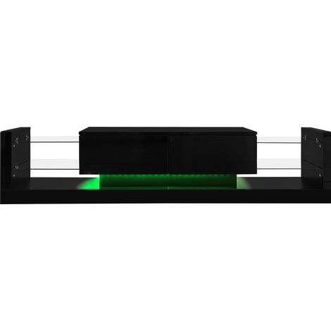Hochglänzendes TV-Lowboard mit LED-Beleuchtung, 181 cm, für TV bis 80 Zoll, Glasfront, Schwarz (1/5)