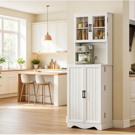 Armoire haute de cuisine 4 portes avec plan de travail, 60 x 39,5 x 179,6 cm, blanche (1/5)