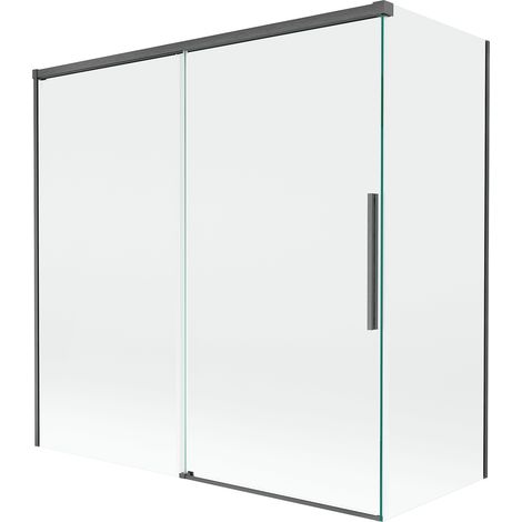 Mexen Rox paravento per vasca da bagno a 2 ante scorrevoli 160 + 75 x 150 cm, trasparente, grigio canna spazzolato - 8C9-160-07