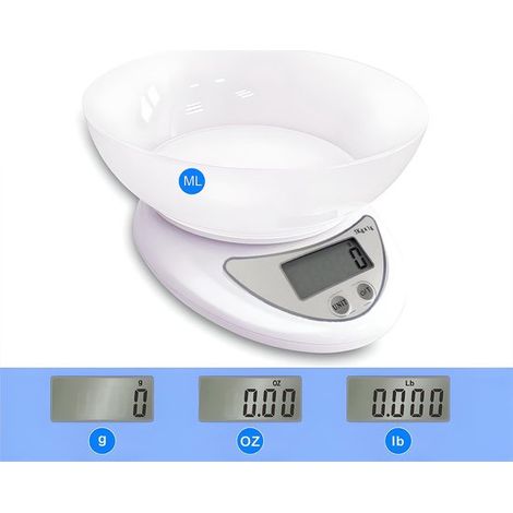 Balance de cuisine numérique pliable avec fonction tare et bol de 790 ml, précision 1 g, format compact (1/5)
