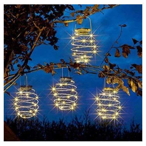 4er Set Spiral-LED-Solarlaternen, dekorative Garten-Solarleuchten zum Hängen, wasserdichte Hängelampe für Garten, Terrasse, Veranda