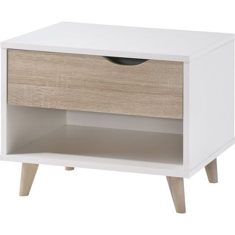 Stockholm 1 Drawer Bedside Cabinet - Particle Board - L39 x W50 x H40 cm - Oak/White (1/2)