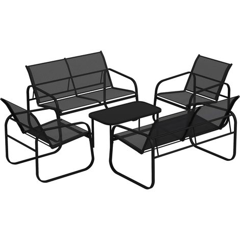 GagaSalon de jardin extérieur 5 pièces en acier et textilène avec canapés, 2 fauteuils et table basse en verre trempé, gris (1/5)