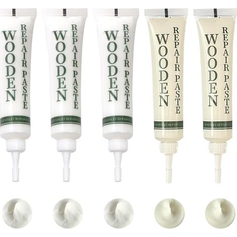 5PCS Kit de Réparation pour Meubles en Bois, Kit Reparation Parquet Blanc  Brun, Gris, Blanc clair Garniture de Réparation Meubles en Bois pour Rayures, Fissures, Trous, Taches (Blanc) (1/5)