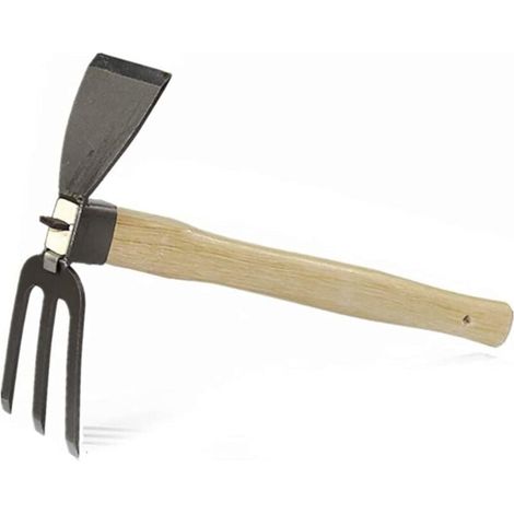 1 houe et râteau deux en un avec manche en bois pour creuser (1/3)