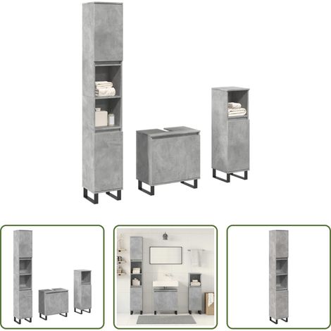 Badmöbel Holzwerkstoff - 3-tlg. Badmöbel-Set Betongrau Holzwerkstoff (1/5)