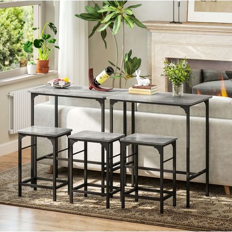 Bartisch Set mit 2 Hockern 80x50 Stahl Grau Industrie OKMYHOME