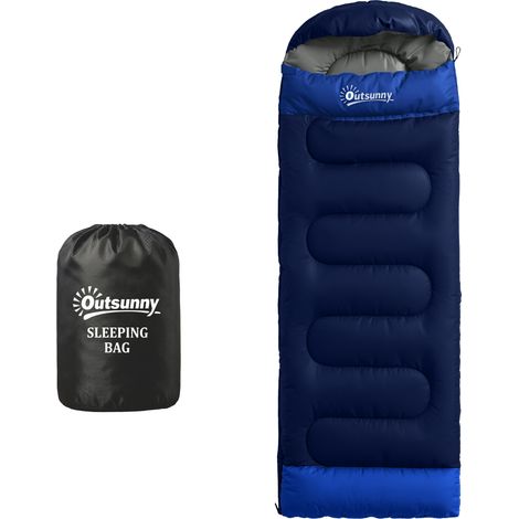 Sac de Couchage Adulte, avec Section Tête, Fermeture Éclair et Sac de Rangement, 300 g/m², 215x75x10cm, Bleu Marine (1/5)
