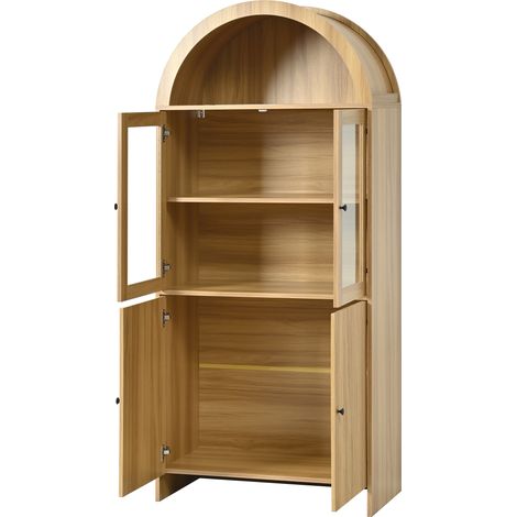 ELVMI Credenza con 2 Ante in vetro e vano contenitore chiuso per Sala da Pranzo in pannelli di particelle 78×40×176 cm Naturale (1/4)