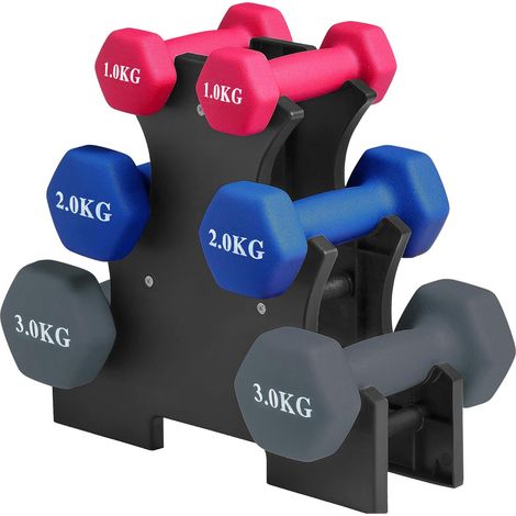 Mcc Direct Premium Hex Dumbbell Set with Organizer Rack - 1kg, 2kg, 3kg Pair Set - Soft Touch Non-Slip Grip for Strength Training & Toning - Space Saving Design (1/5)