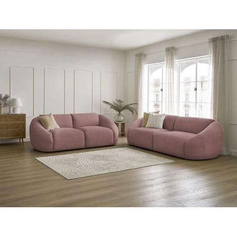 BOBOCHIC - Ensemble canapé droit fixe 3 + 2 places TINA velours côtelé Rose (1/5)