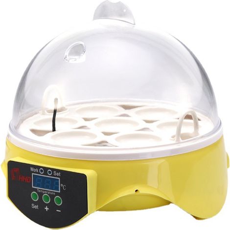 Automatischer Brutapparat für Geflügeleier, Kapazität 7 Eier, Temperaturregelung, ideal zum Ausbrüten und als Osterdekoration.