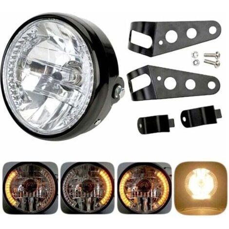 QORVA-Phare de moto rond 12V – Projecteur LED et halogène 35W – Boîtier ABS étanche – Faisceau réglable haut/bas – Compatible avec la plupart des motos