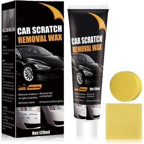 Efface Rayure Voiture 2026 – Car Scratch Remover Wax, Pâte de Réparation pour Rayures Profondes, Cire de Polissage Anti-Rayures avec Chiffon et Éponge, Universel pour Carrosserie (1PC)