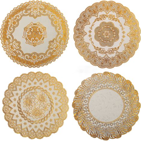 12 Tischsets im europäischen Stil mit Goldprägung, dekorative, wärmeisolierende PVC-Tischsets für den Esstisch (1/5)