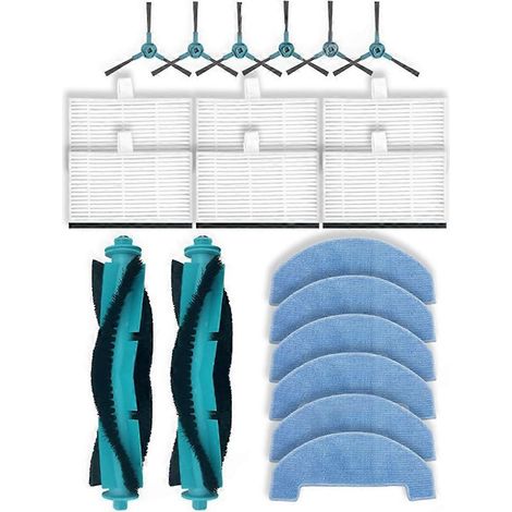 Pièces détachées pour aspirateurs Mova E20 Plus, Liectroux M70 Pro et Ultenic T10 Lite : brosse rotative, brosse latérale, filtre et lingette de nettoyage.