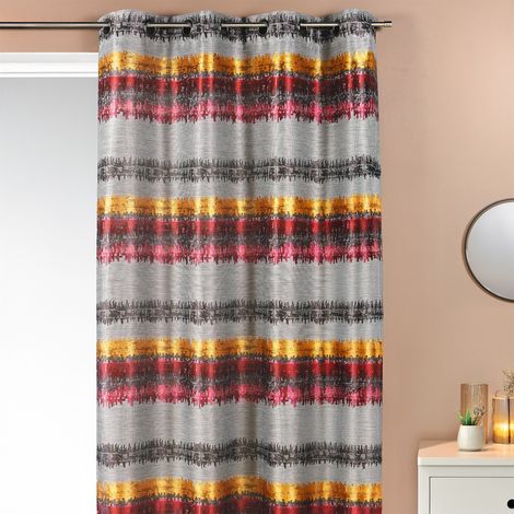 Rideau ethnique en jacquard à rayures horizontales Bordeaux 140x260 cm