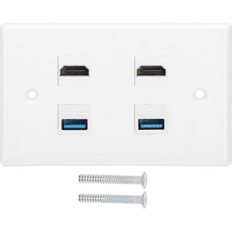 Plaque murale avec 2 ports HDMI femelles et 2 ports USB pour la maison ou l'hôtel (1/5)