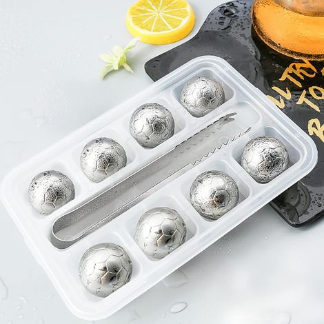 Boules à whisky en acier inoxydable, lot de 8 glaçons réutilisables avec pince à glaçons, glaçons sphériques en métal (1/5)