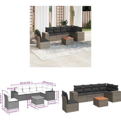 7-tlg. Garten-Sofagarnitur mit Kissen Grau Poly Rattan - Gartenmöbel - Sofagarnitur - Outdoor Möbel - Lounge Set - Rattan Gartenmöbel - Home & Living (1/3)