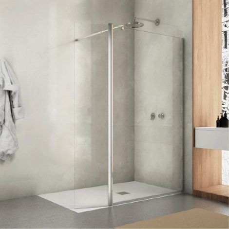 Mampara fija ducha 141 cm 1 hoja + Puerta abatible SMITH Cristal transparente