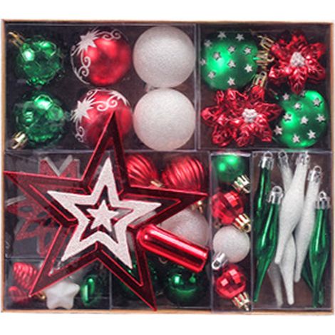 Adorno Para Árbol De Navidad - Set De 58 Piezas En Forma De Bola Estrella Corazón Y Copo De Nieve - Plástico Duradero (1/5)