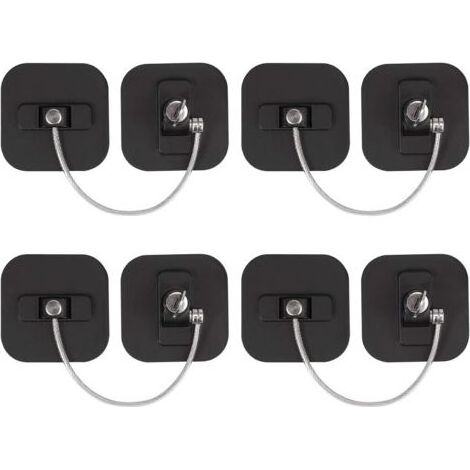 Coocheer – Verrou de fenêtre noir – Lot de 4 – Câble en acier inoxydable 182mm – Installation facile – Sécurise fenêtres et réfrigérateurs