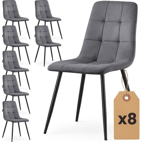 Lot de 8 Chaises en velours matelassées NERO Graphite Foncé pieds noirs (1/5)