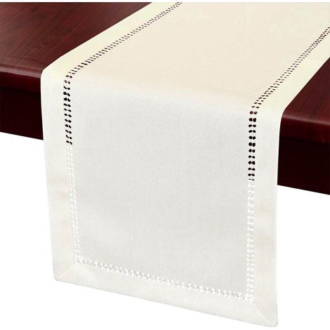 Chemin de Table de Salle à Manger fabriqué à la Main Écharpe de Commode Double Ourlet à Couture crème 35,6 x 182,9 cm (1/3)